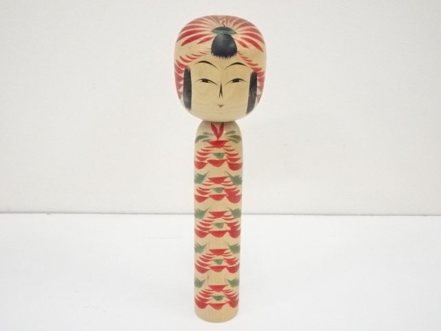 JAPANESE FOLK CRAFT / WOODEN KOKESHI DOLL / 31cm / SIGNED ARTISAN WORK